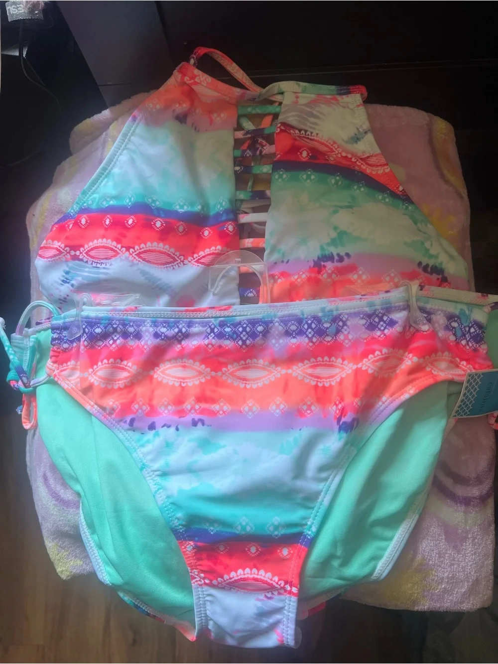 Colorful Tie-Dye Ladder-Back 2 piece Bikini( NWT) Large